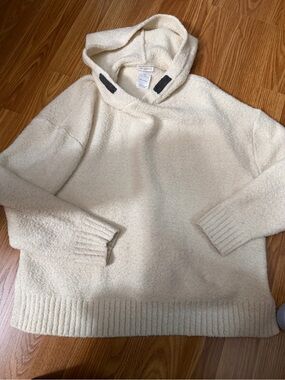 Zara Cream Hooded Bouclé Knit Sweater
